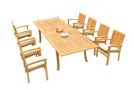 9 PC Dining Set - 117" Double Extension Rectangle Table & 8 Wave Stacking Arm Chairs