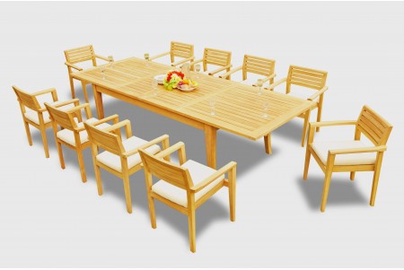 11 PC Dining Set - 122" Atnas Rectangle Table & 10 Montana Stacking Arm Chairs