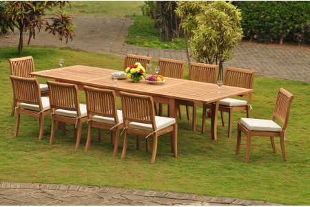 11 PC Dining Set - 122" Atnas Rectangle Table & 10 Arbor Stacking Armless Chairs