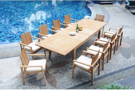 11 PC Dining Set - 122" Atnas Rectangle Table & 10 Clipper Stacking Arm Chairs