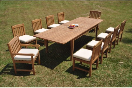 11 PC Dining Set - 122" Atnas Rectangle Table & 10 Devon Chairs (2 Arms + 8 Armless)