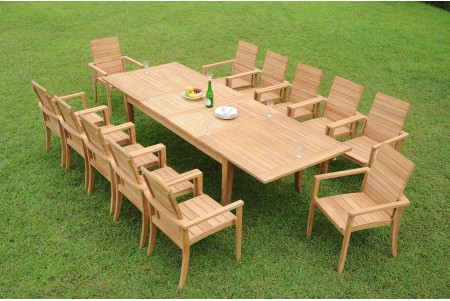 13 PC Dining Set - 122" Atnas Rectangle Table & 12 Algrave Stacking Arm Chairs