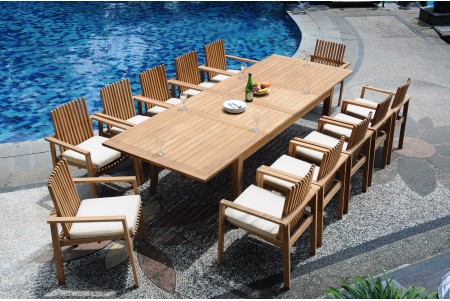 13 PC Dining Set - 122" Atnas Rectangle Table & 12 Clipper Stacking Arm Chairs