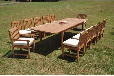 13 PC Dining Set - 122" Atnas Rectangle Table & 12 Devon Chairs (2 Arms + 10 Armless)