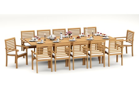 13 PC Dining Set - 122" Atnas Rectangle Table & 12 Hari Stacking Arm Chairs