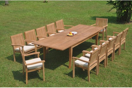 13 PC Dining Set - 122" Atnas Rectangle Table & 12 Leveb Stacking Arm Chairs