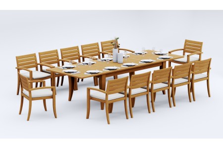 13 PC Dining Set - 122" Atnas Rectangle Table & 12 Travota Stacking Arm Chairs