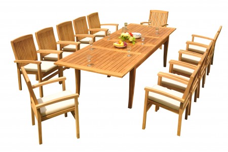 13 PC Dining Set - 122" Atnas Rectangle Table & 12 Wave Stacking Arm Chairs