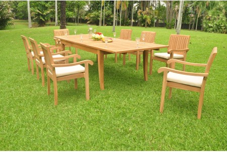 9 PC Dining Set - 122" Atnas Rectangle Table & 8 Napa Stacking Arm Chairs