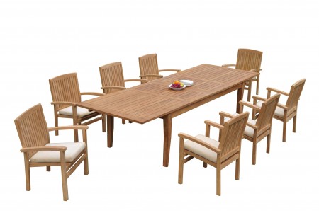 9 PC Dining Set - 122" Atnas Rectangle Table & 8 Wave Stacking Arm Chairs