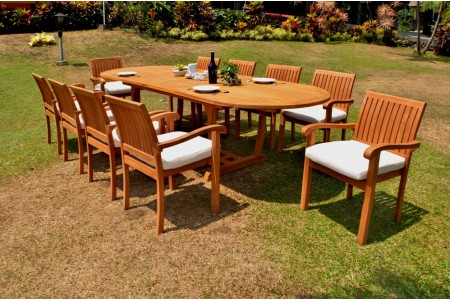 11 PC Dining Set - 117" Double Extension Masc Oval Table & 10 Napa Stacking Arm Chairs