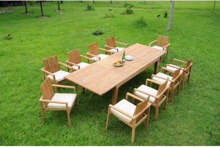 11 PC Dining Set - 122" Caranas Rectangle Table & 10 Clipper Stacking Arm Chairs