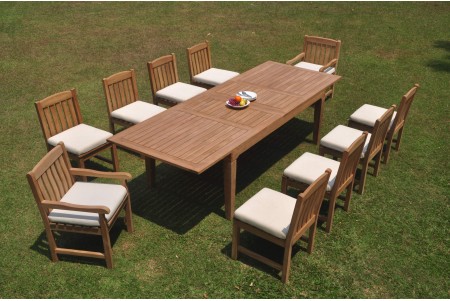 11 PC Dining Set - 122" Caranas Rectangle Table & 10 Devon Chairs (2 Arms + 8 Armless)