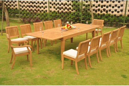 13 PC Dining Set - 122" Caranas Rectangle Table & 12 Arbor Stacking Chair (10 Armless, 2 Arms)