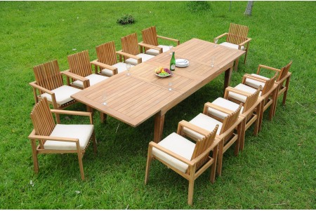 13 PC Dining Set - 122" Caranas Rectangle Table & 12 Clipper Stacking Arm Chairs