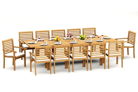 13 PC Dining Set - 122" Caranas Rectangle Table & 12 Hari Stacking Arm Chairs