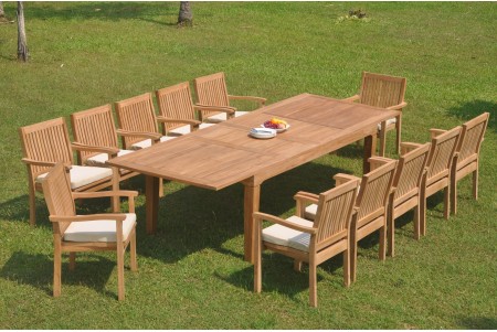 13 PC Dining Set - 122" Caranas Rectangle Table & 12 Leveb Stacking Arm Chairs