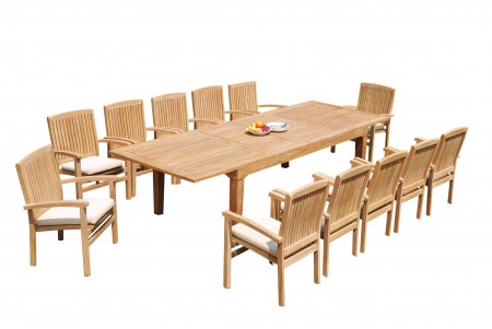 13 PC Dining Set - 122" Caranas Rectangle Table & 12 Wave Stacking Arm Chairs