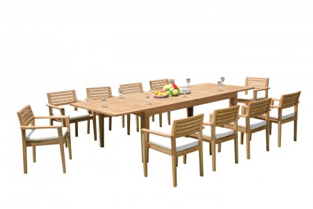 11 PC Dining Set - 122" Caranas Rectangle Table & 10 Montana Stacking Arm Chairs