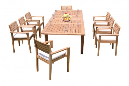 9 PC Dining Set - 122" Caranas Rectangle Table & 8 Montana Stacking Arm Chairs