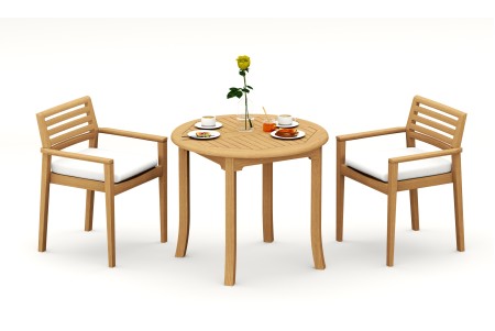 3 PC Dining Set - 36" Round Table & 2 Montana Stacking Arm Chairs 