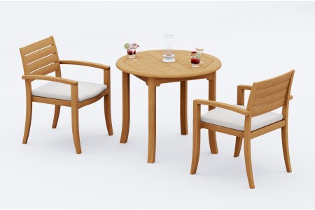 3 PC Dining Set - 36" Round Table & 2 Travota Stacking Arm Chairs 