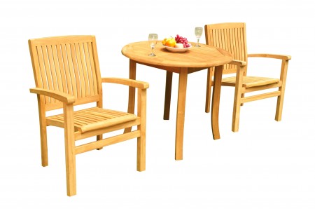3 PC Dining Set - 36" Round Table & 2 Wave Stacking Arm Chairs 