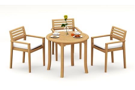 4 PC Dining Set - 36" Round Table & 3 Montana Stacking Arm Chairs 