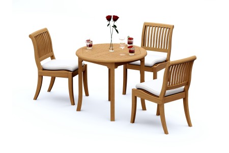 4 PC Dining Set - 36" Round Table & 3 Arbor Stacking Armless Chairs 