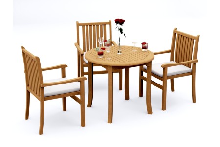 4 PC Dining Set - 36" Round Table & 3 Cahyo Stacking Arm Chairs 