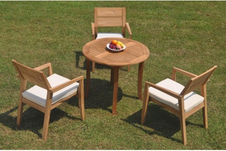 4 PC Dining Set - 36" Round Table & 3 Cellore Stacking Arm Chairs 