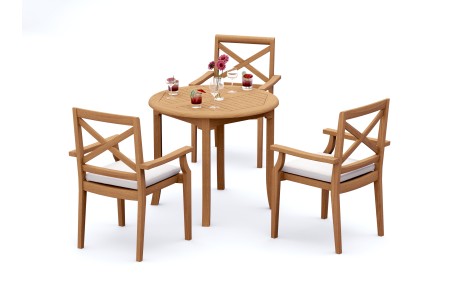 4 PC Dining Set - 36" Round Table & 3 Granada Stacking Arm Chairs 