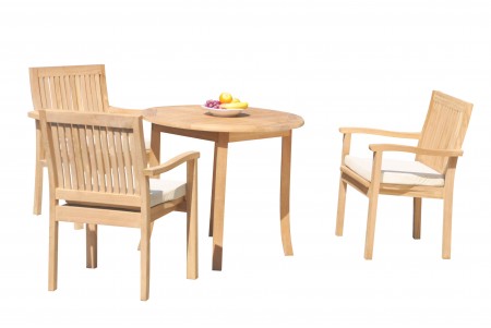 4 PC Dining Set - 36" Round Table & 3 Leveb Stacking Arm Chairs 