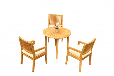 4 PC Dining Set - 36" Round Table & 3 Maldives Arm Chairs 