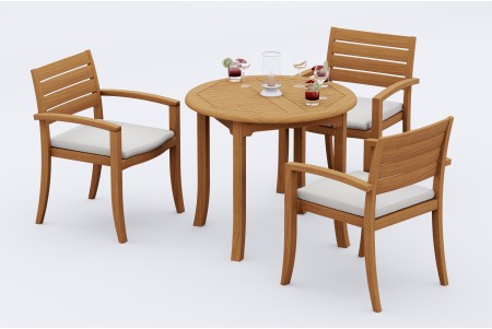 4 PC Dining Set - 36" Round Table & 3 Travota Stacking Arm Chairs 