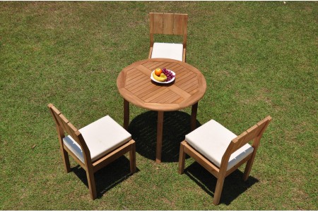 4 PC Dining Set - 36" Round Table & 3 Vera Armless Chairs 
