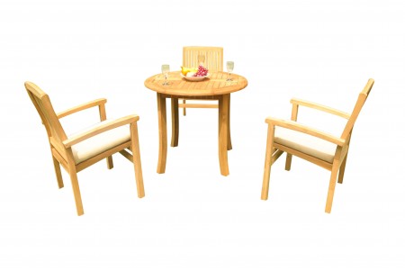 4 PC Dining Set - 36" Round Table & 3 Wave Stacking Arm Chairs 