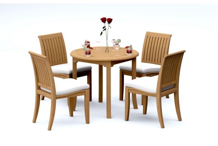 4 PC Dining Set - 36" Round Table & 3 Lagos Armless Chairs 