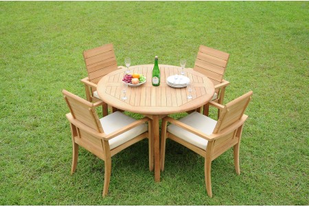 5 PC Dining Set - 48" Round Table & 4 Algrave Stacking Arm Chairs 