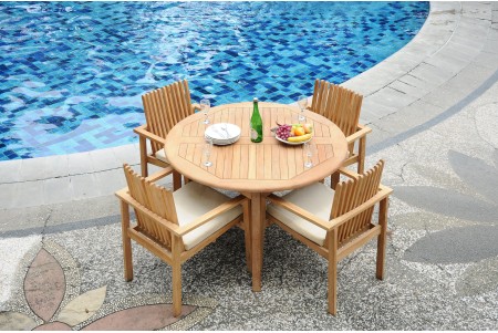 5 PC Dining Set - 48" Round Table & 4 Clipper Stacking Arm Chairs 