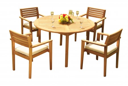 5 PC Dining Set - 48" Round Table & 4 Montana Stacking Arm Chairs 