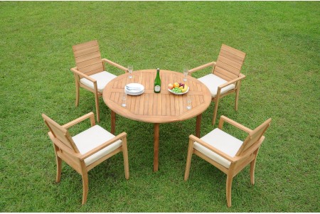 5 PC Dining Set - 52" Round Table & 4 Algrave Stacking Arm Chairs 