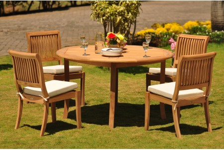 5 PC Dining Set - 48" Round Table & 4 Arbor Stacking Armless Chairs 