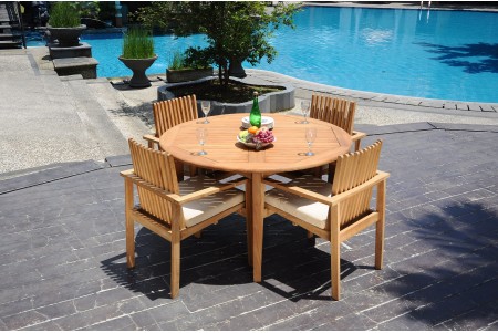 5 PC Dining Set - 52" Round Table & 4 Clipper Stacking Arm Chairs 