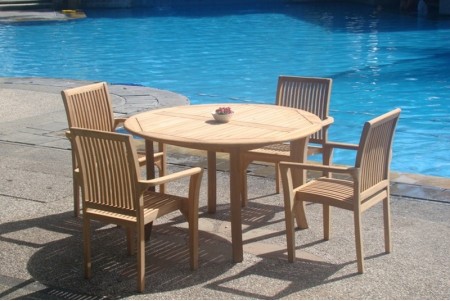 5 PC Dining Set - 48" Round Table & 4 Lua Stacking Arm Chairs 