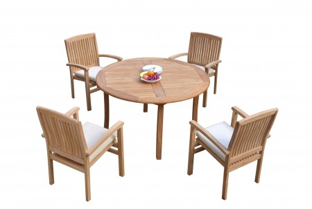 5 PC Dining Set - 48" Round Table & 4 Wave Stacking Arm Chairs 