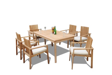 7 PC Dining Set - 60" Rectangle Table & 6 Clipper Stacking Arm Chairs 