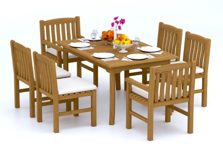 7 PC Dining Set - 60" Rectangle Table & 6 Devon Chairs (2 Arms + 4 Armless) 