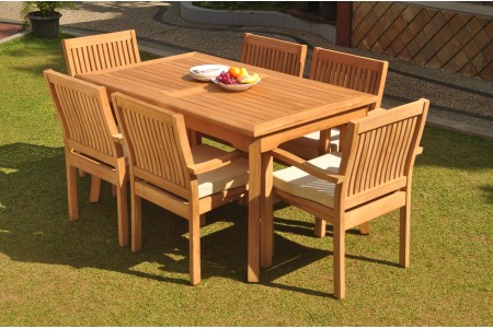 7 PC Dining Set - 60" Rectangle Table & 6 Leveb Stacking Arm Chairs 