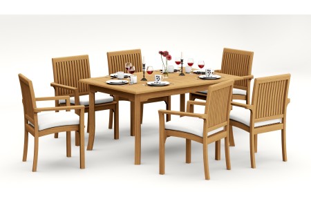 7 PC Dining Set - 60" Rectangle Table & 6 Lua Stacking Arm Chairs 